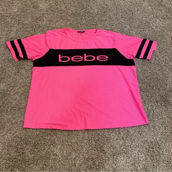 BEBE Sport Hot Pink Mesh Jersey Short Sleeve Hip Hop Street Size 3X Loose Baggy - Picture 2 of 12